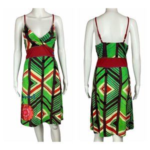 Desigual Sleeveless Summer Dress Green Red XL